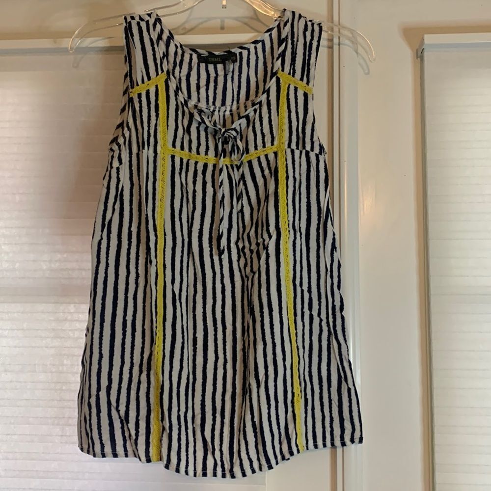 THML Anthropologie Striped Navy White Yellow Tank‎ Top Size XS
